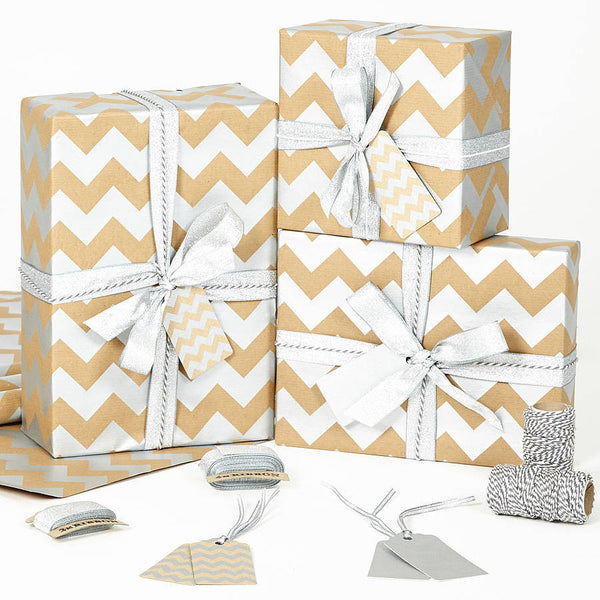Silver Chevron Brown Christmas Wrapping Paper