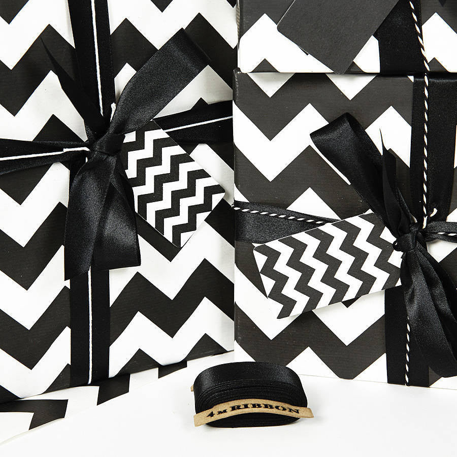 Recycled Black Chevron White Wrapping Paper