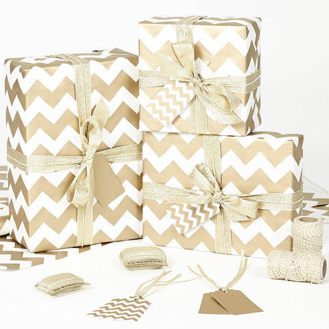 Gold Chevron White Wrapping Paper