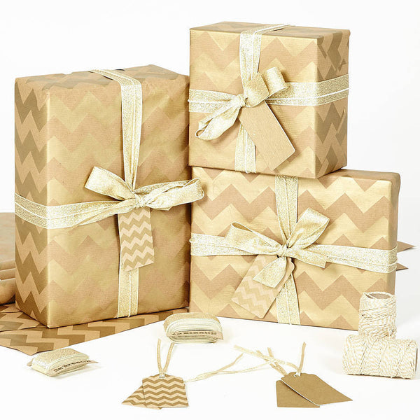 Gold Chevron Brown Christmas Wrapping Paper