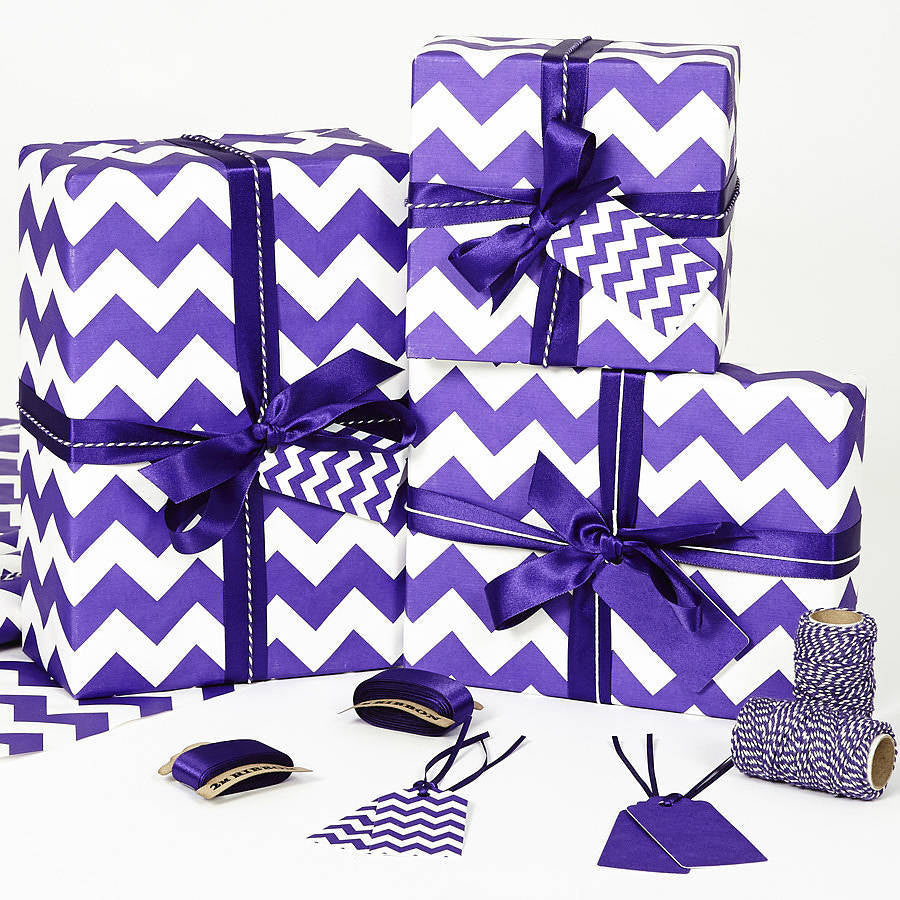 Recycled Purple Chevron White Wrapping Paper