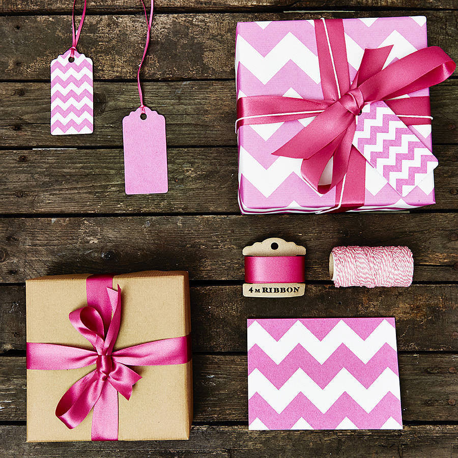 Recycled Pink Chevron White Wrapping Paper