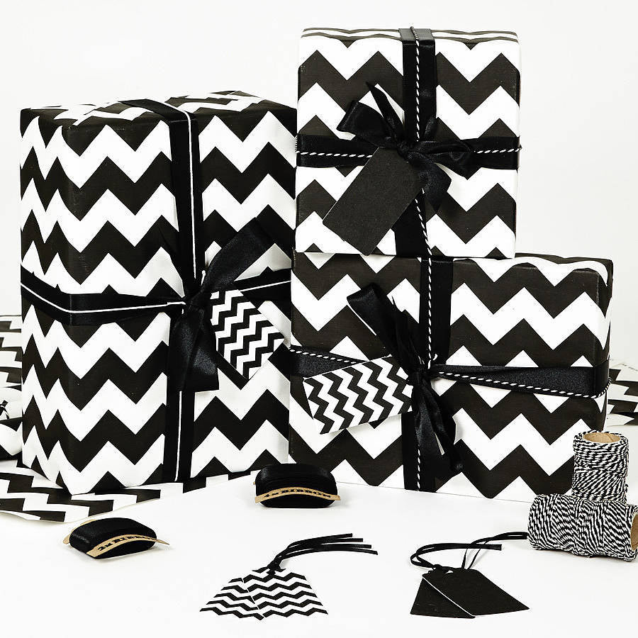 Recycled Black Chevron White Wrapping Paper