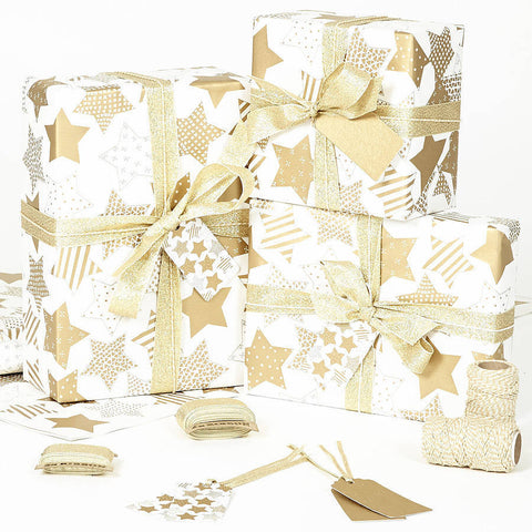Gold Stars White Wrapping Paper