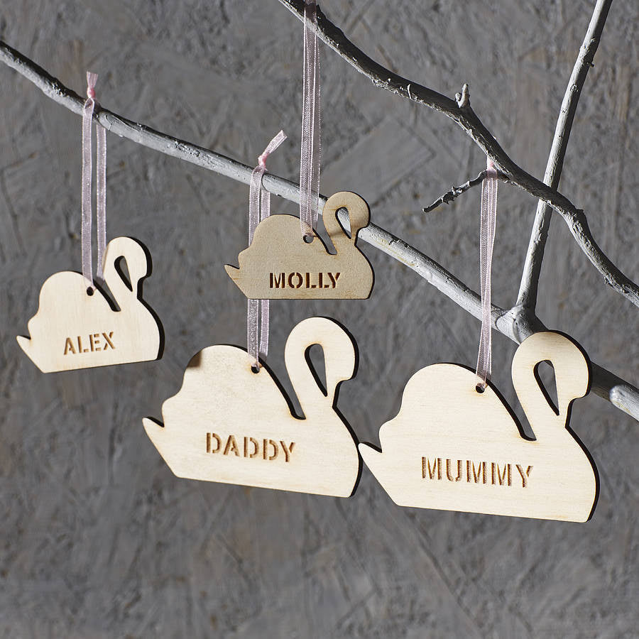 Personalised Swan Family Decorations