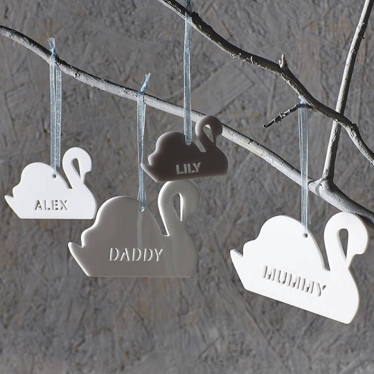 Personalised Swan Family Decorations