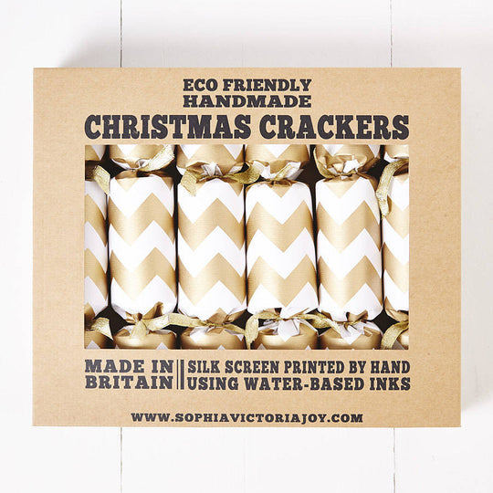 Gold Chevron White Christmas Crackers