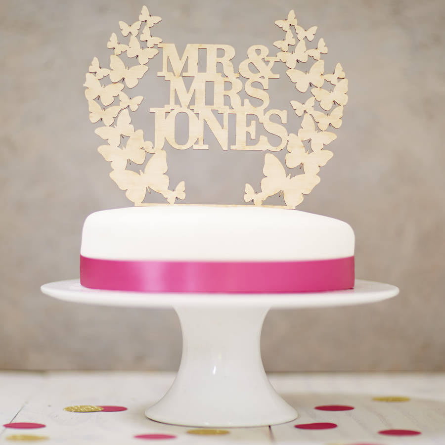 Personalised Wooden Butterfly Wreath Cake Topper