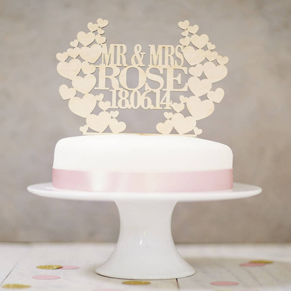 Personalised Wooden Heart Wreath Cake Topper