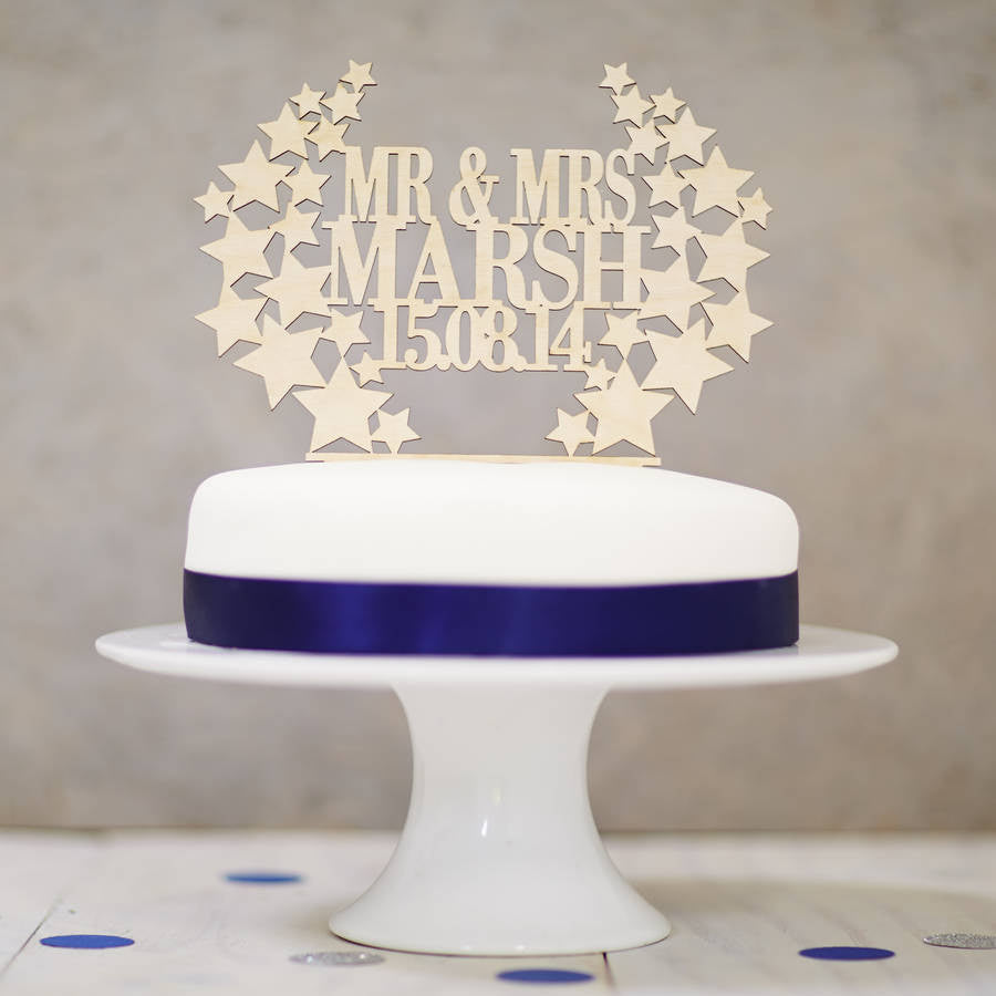 Personalised Wooden Star Wreath Wedding Cake Topper