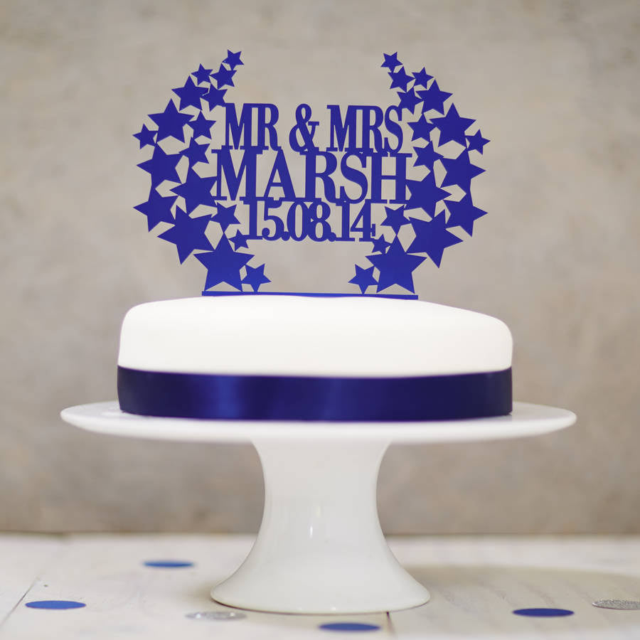 Personalised Star Wreath Wedding Cake Topper