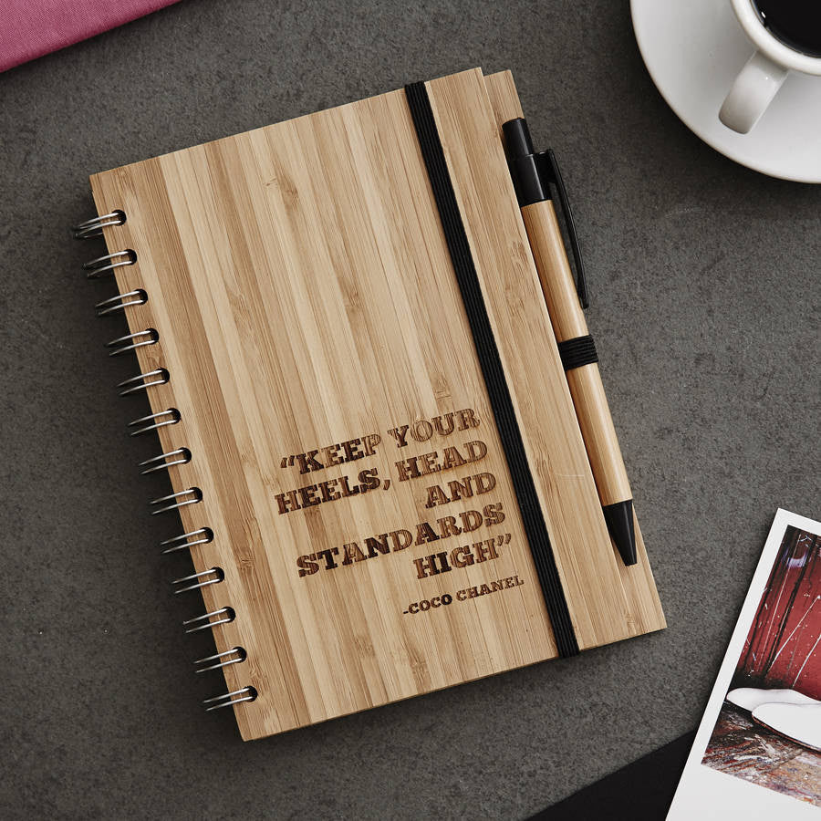 Personalised Quote Wooden Notebook Set For Her