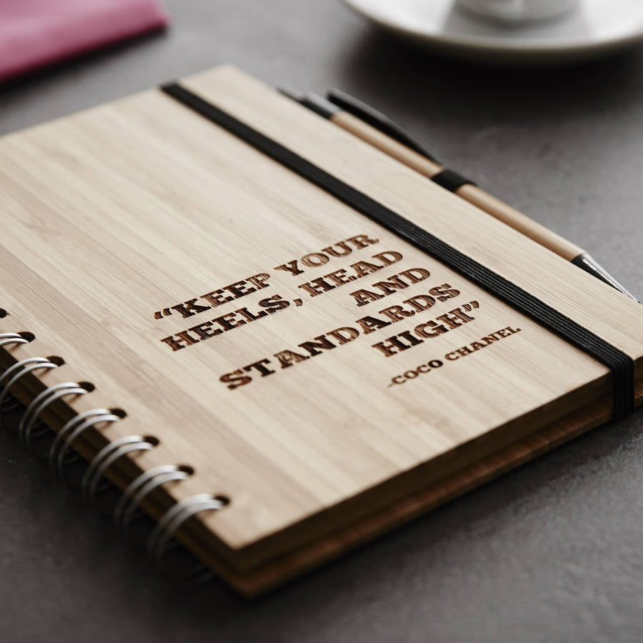 Personalised Quote Wooden Notebook Set For Her