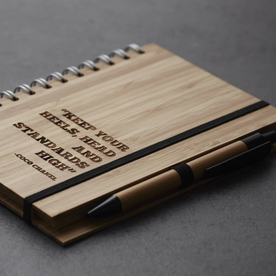 Personalised Quote Wooden Notebook Set For Her