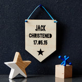 Personalised Christening Star Hanging Wooden Flag