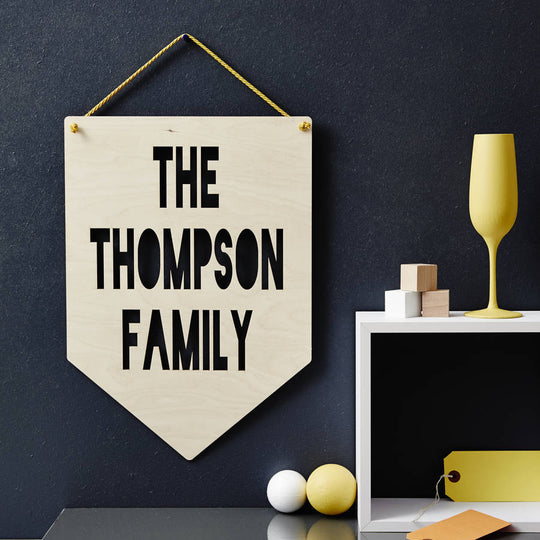 Personalised Family Hanging Wooden Flag