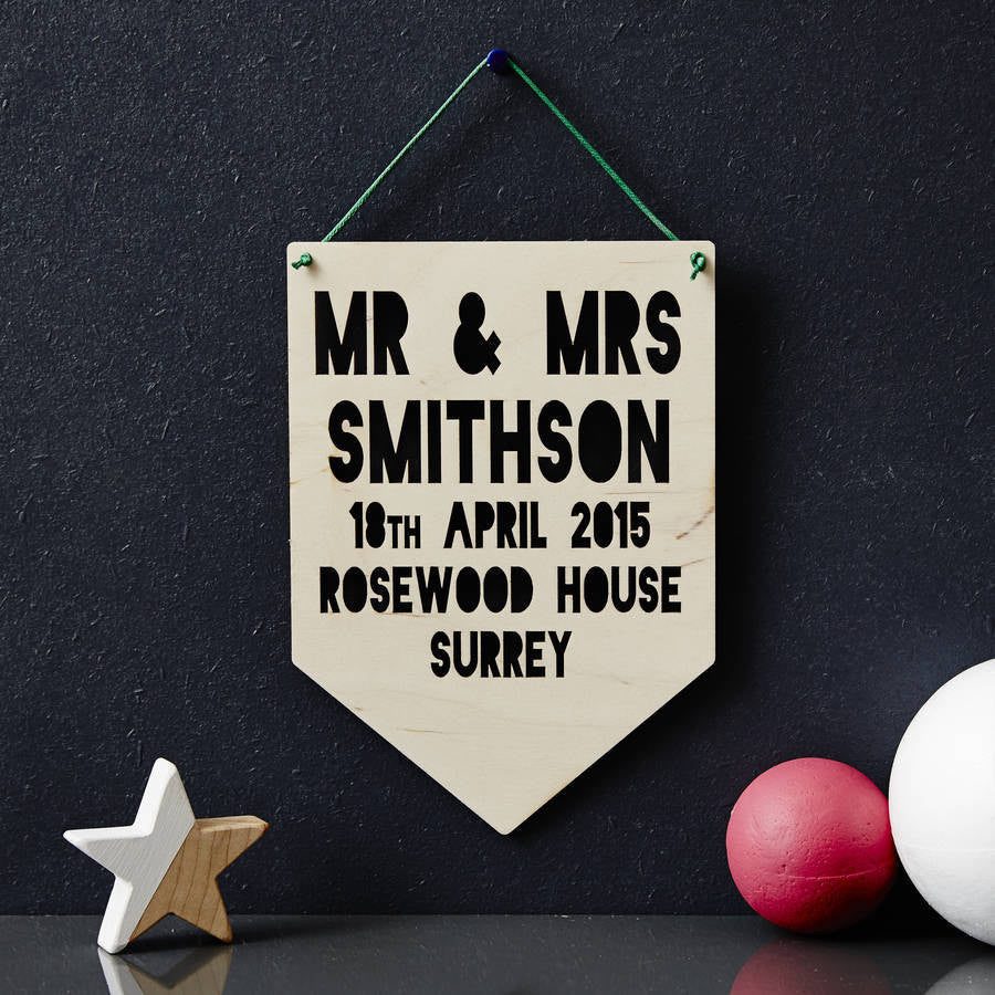 Personalised Wedding Keepsake Hanging Wooden Flag