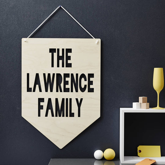 Personalised Family Hanging Wooden Flag