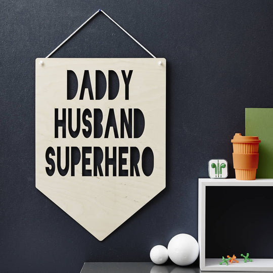 Personalised Hanging Wooden Flag For Dad