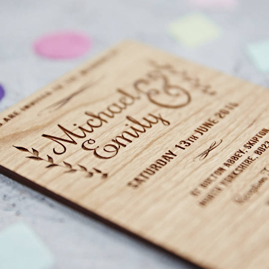 Floral Wooden Wedding Invitation