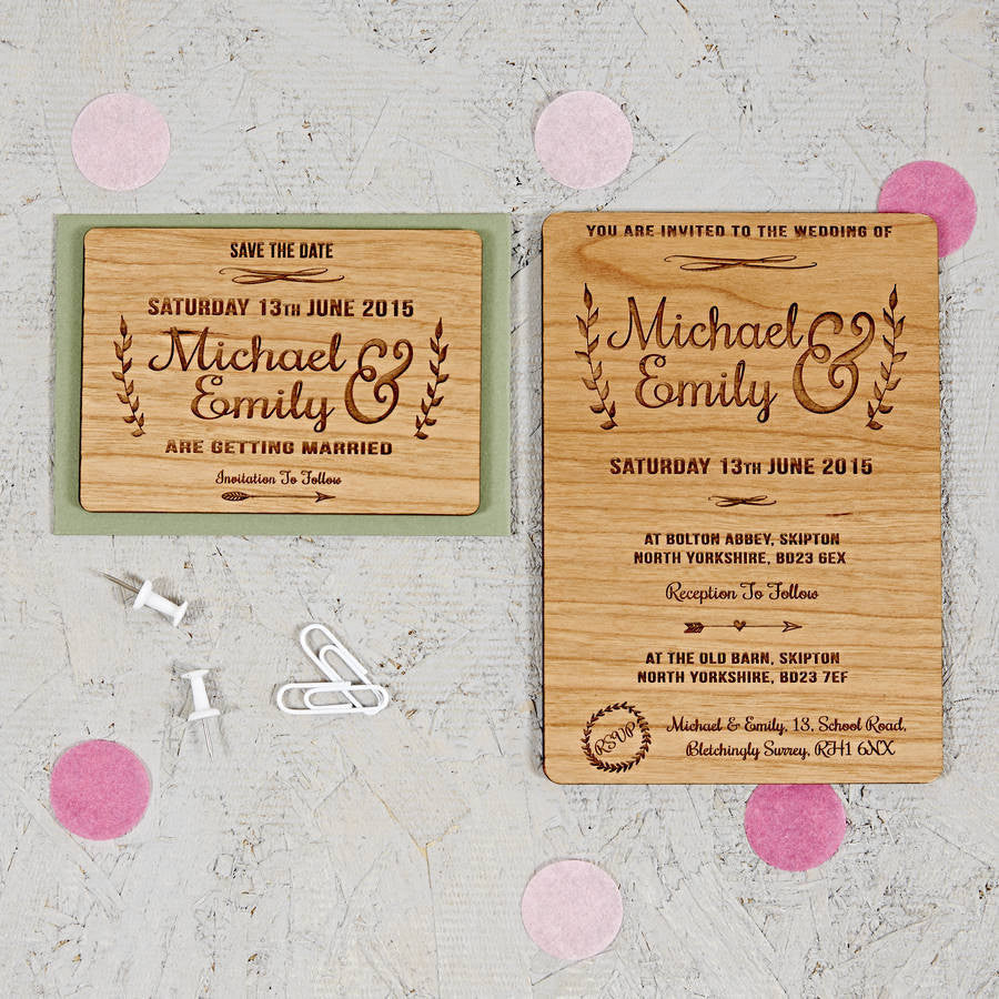 Floral Wooden Wedding Invitation