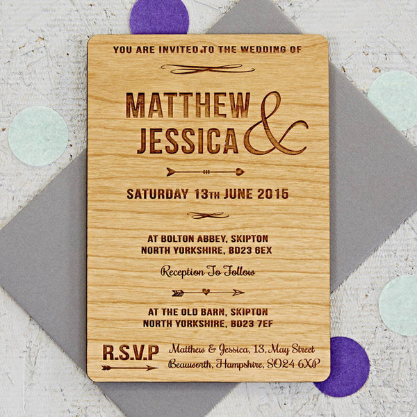 Arrow Wooden Wedding Invitation