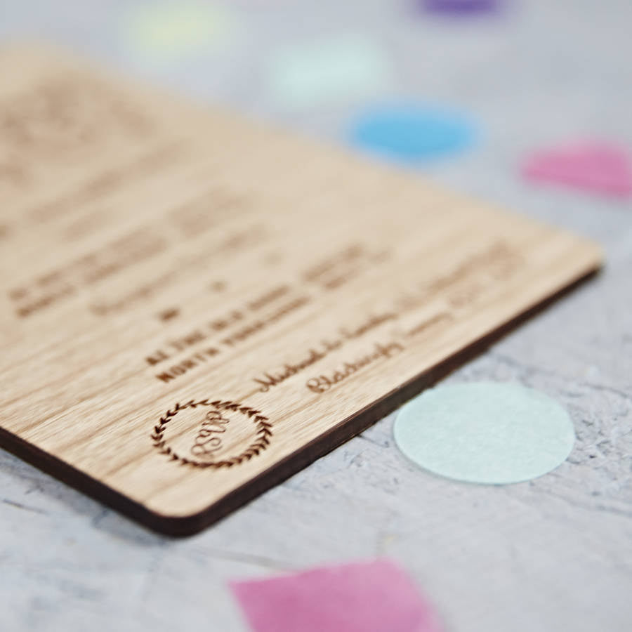 Floral Wooden Wedding Invitation