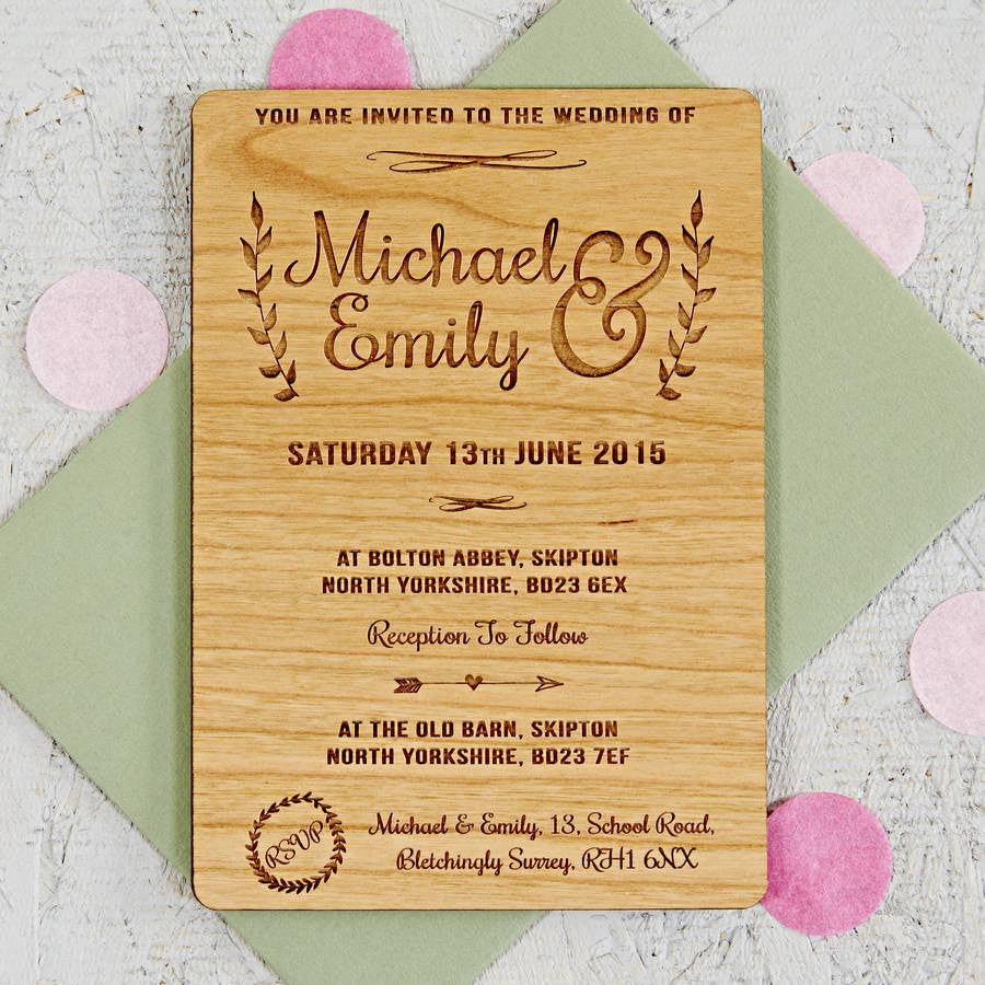 Floral Wooden Wedding Invitation