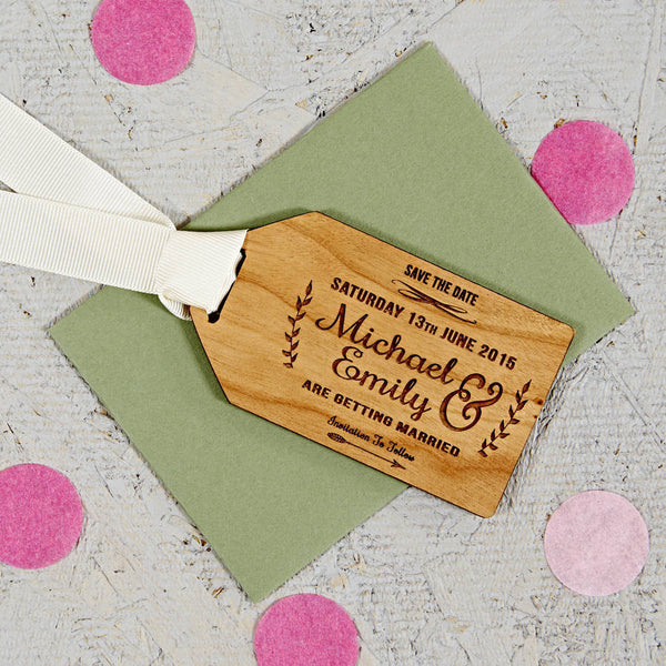 Floral Wooden Save The Date Gift Tag