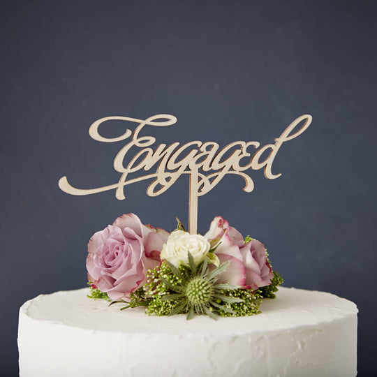 Elegant 'Engaged' Wooden Cake Topper