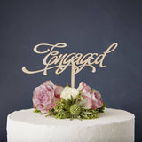 Elegant 'Engaged' Wooden Cake Topper