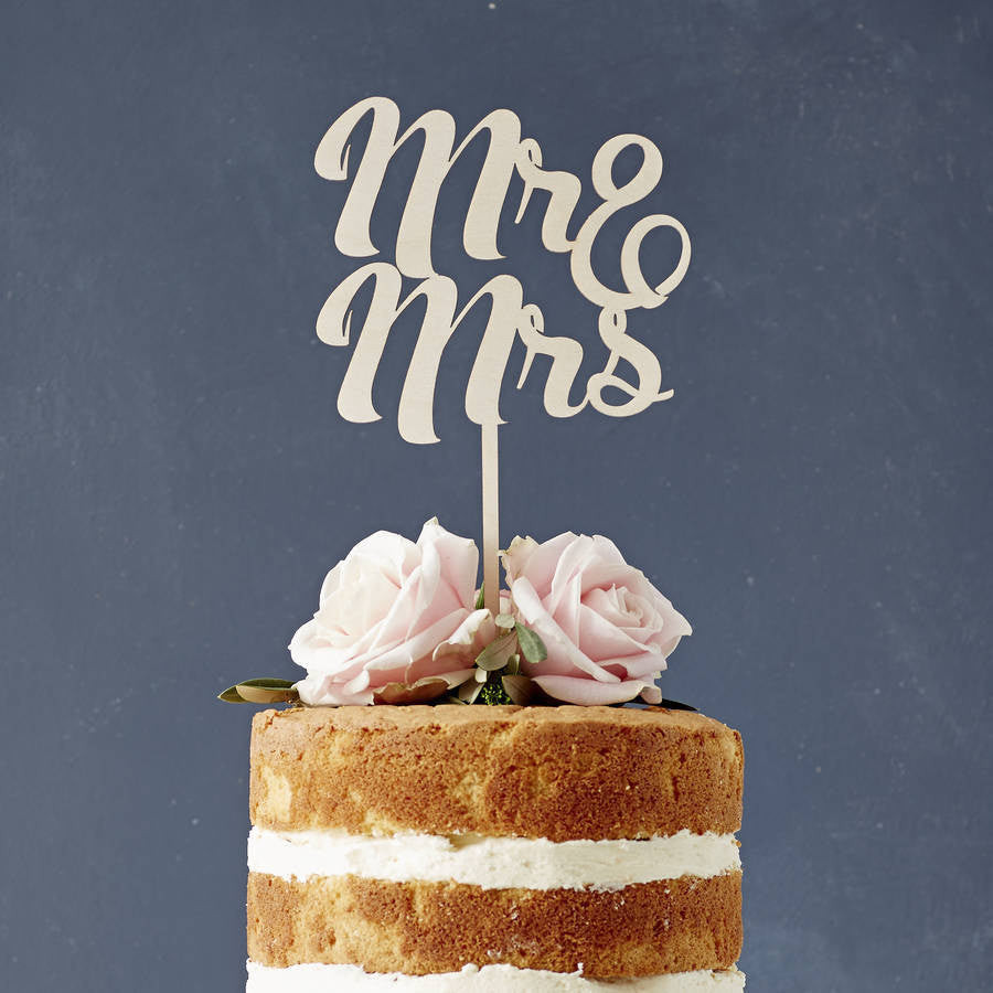 Mr And Mrs Wooden Wedding Cake Topper