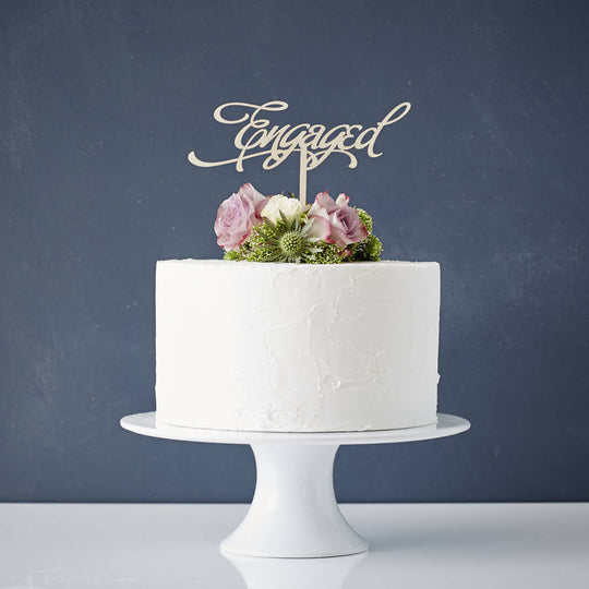 Elegant 'Engaged' Wooden Cake Topper