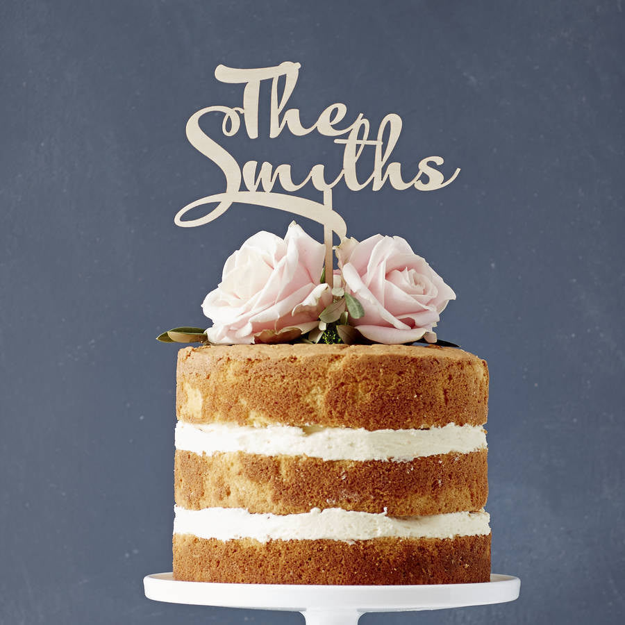 Calligraphy Surname Wooden Wedding Cake Topper