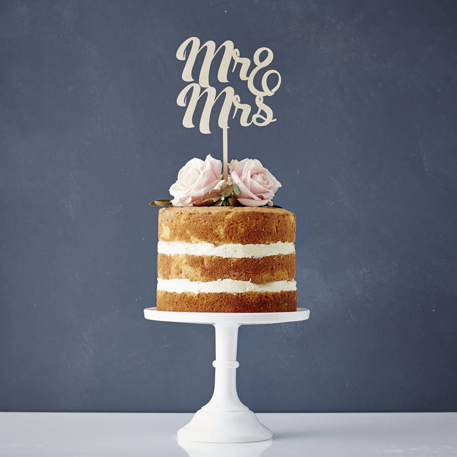 Mr And Mrs Wooden Wedding Cake Topper