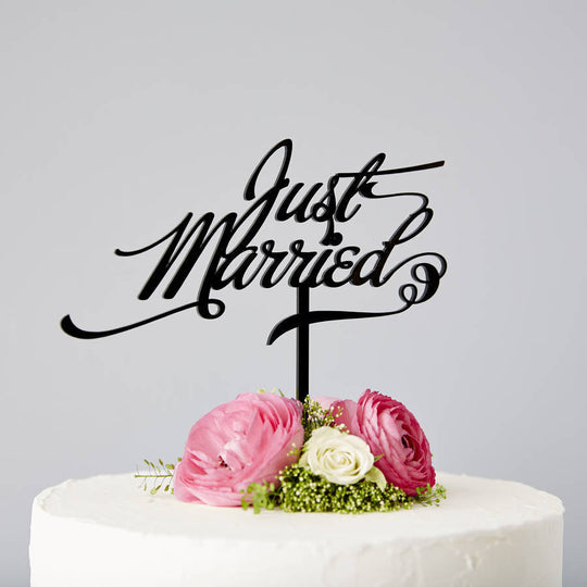 Elegant 'Just Married' Wedding Cake Topper