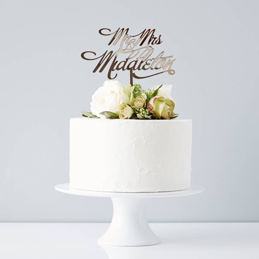 Personalised Mr And Mrs Elegant Wedding Cake Topper