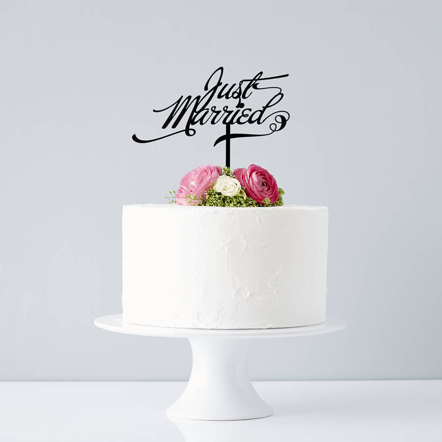 Elegant 'Just Married' Wedding Cake Topper