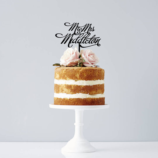 Personalised Mr And Mrs Elegant Wedding Cake Topper