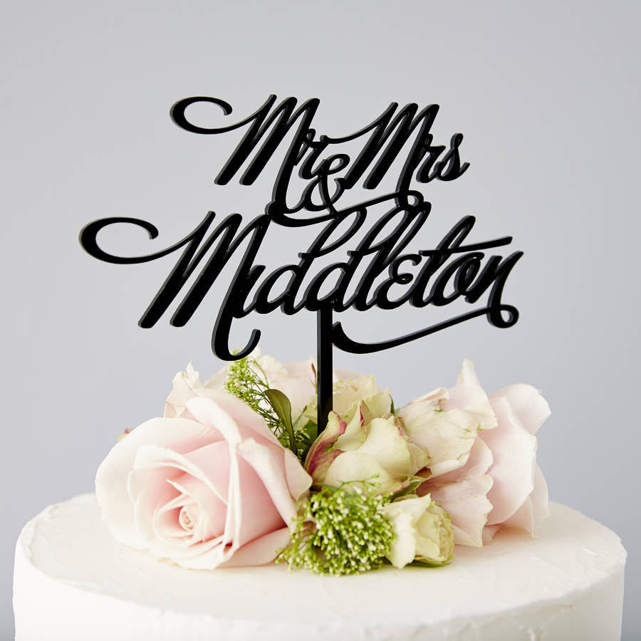 Personalised Mr And Mrs Elegant Wedding Cake Topper