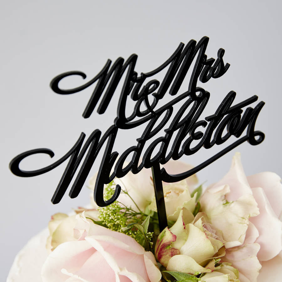 Personalised Mr And Mrs Elegant Wedding Cake Topper