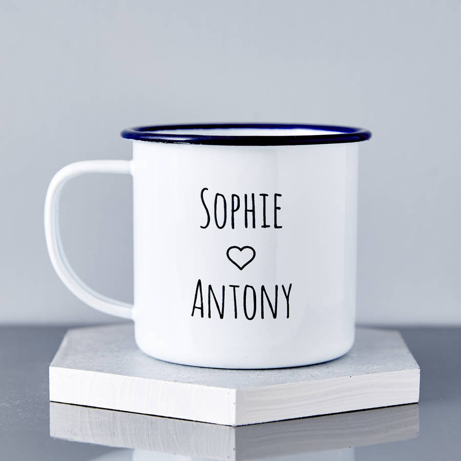 Personalised Enamel Couples Mug