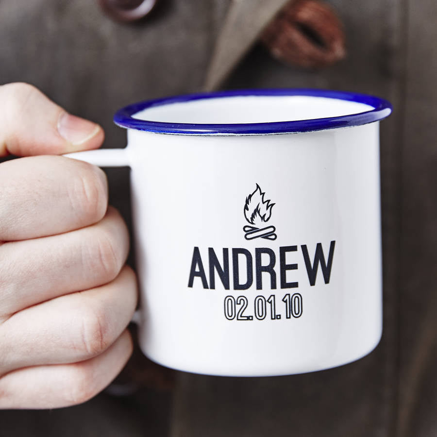 Personalised enamel hot sale mugs