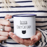 Personalised Cat Lady Enamel Mug