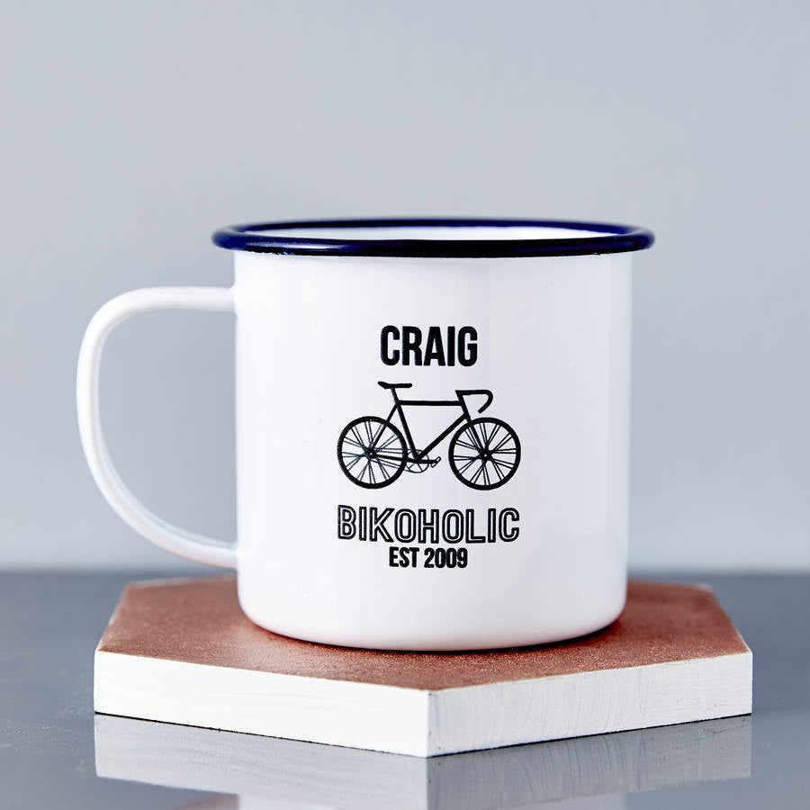 Personalised Bikoholic Enamel Mug