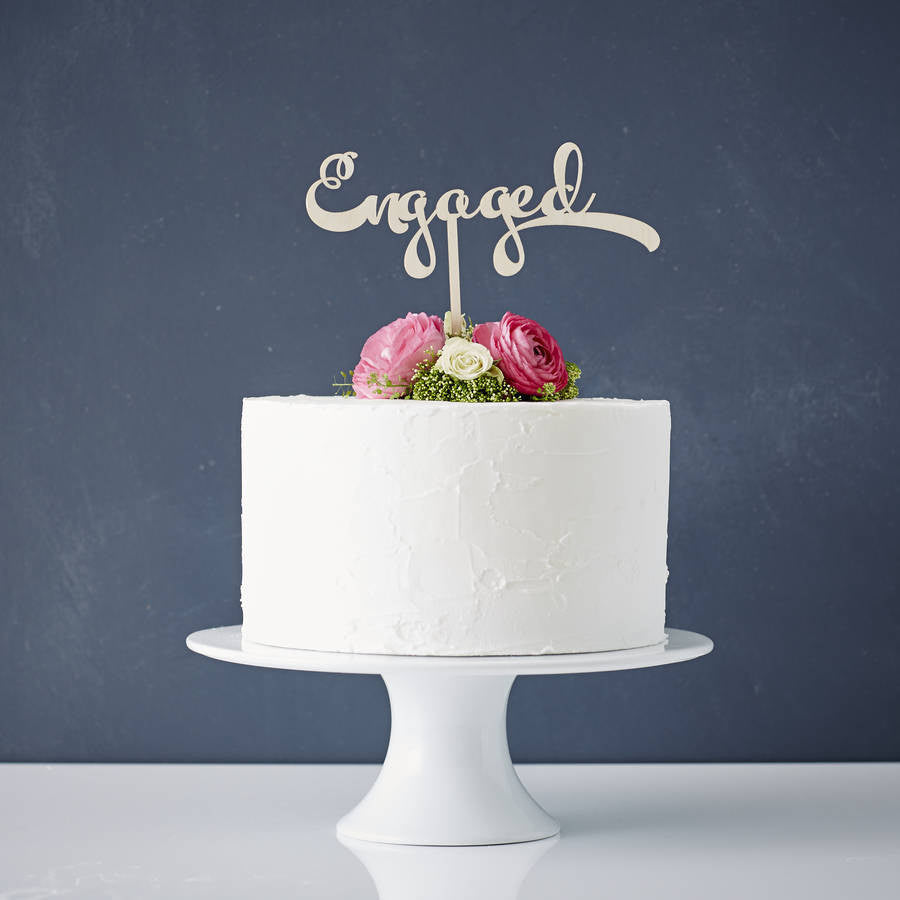 Calligraphy 'Engaged' Wooden Cake Topper