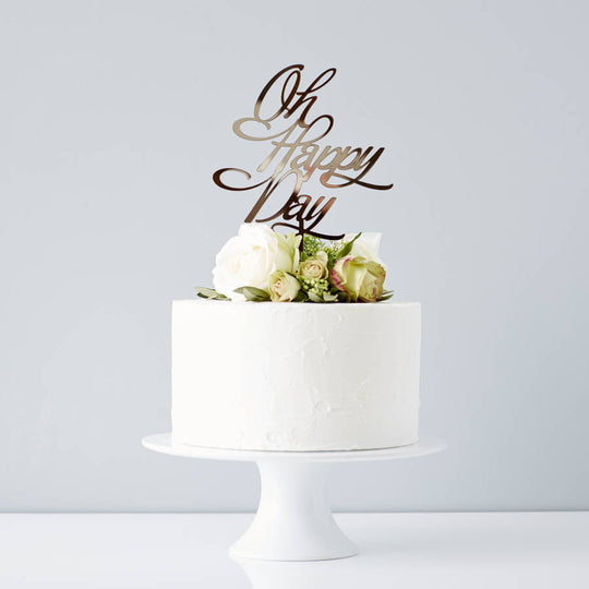 Elegant 'Oh Happy Day' Wedding Cake Topper