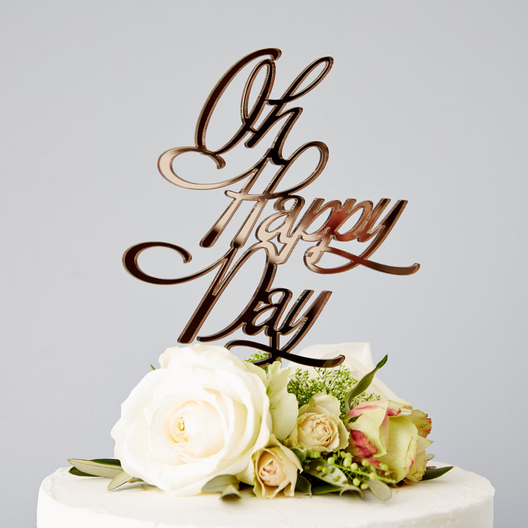 Elegant 'Oh Happy Day' Wedding Cake Topper