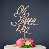 Elegant 'Oh Happy Day' Wooden Wedding Cake Topper