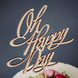 Elegant 'Oh Happy Day' Wooden Wedding Cake Topper